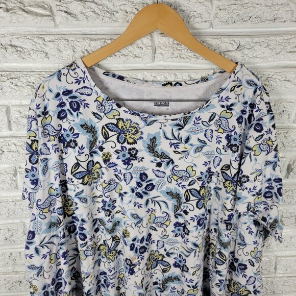 Basic Editions Womens Top 4X Plus Tee Short Sleeve Blue Yellow Floral FLO258E - Picture 3 of 8